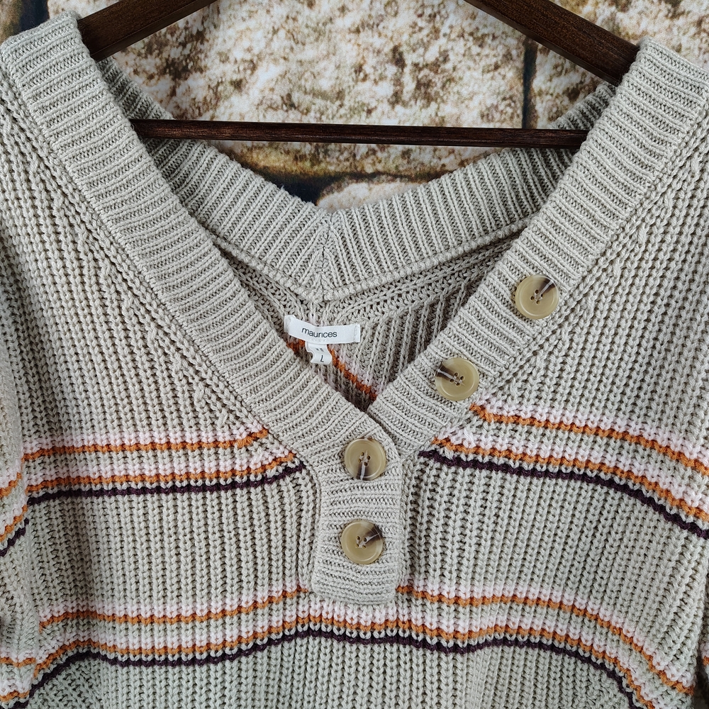 Maurices Striped Sweater with Button Detail - Picture 6 of 9